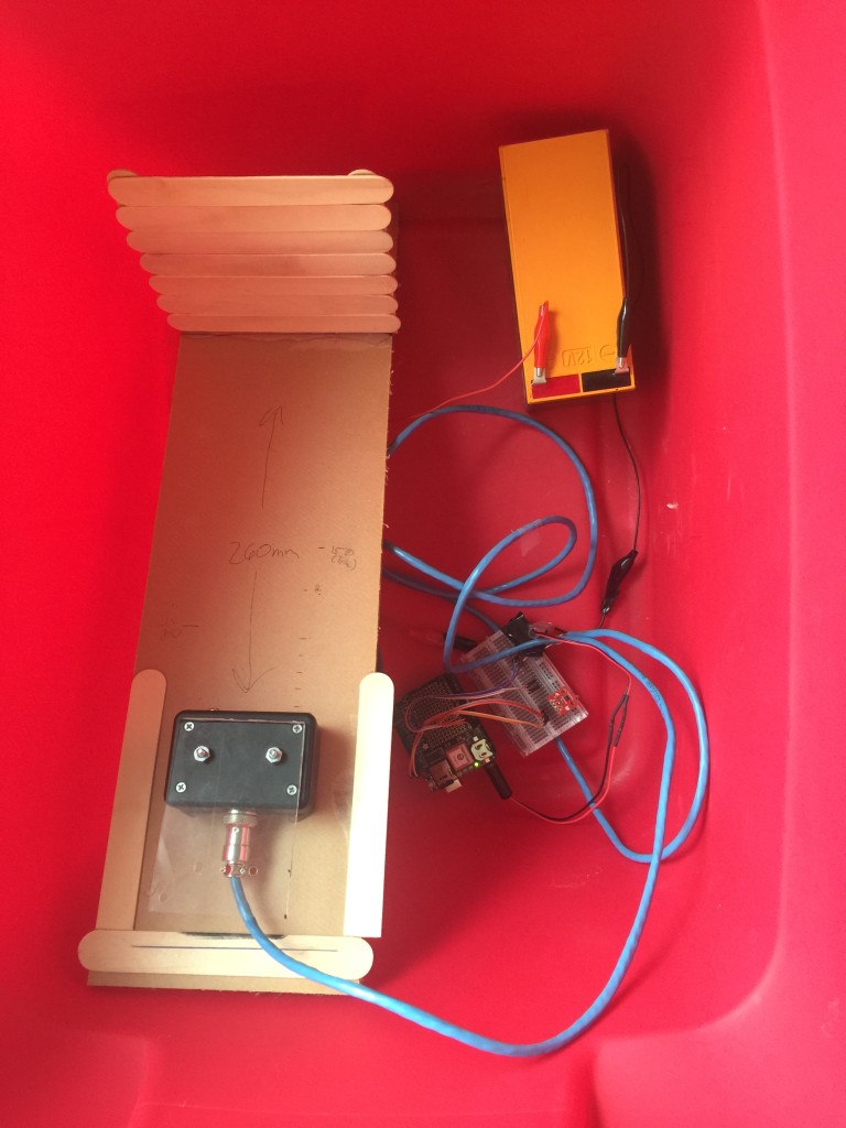 The complete setup in a tub ready to collect data outside.