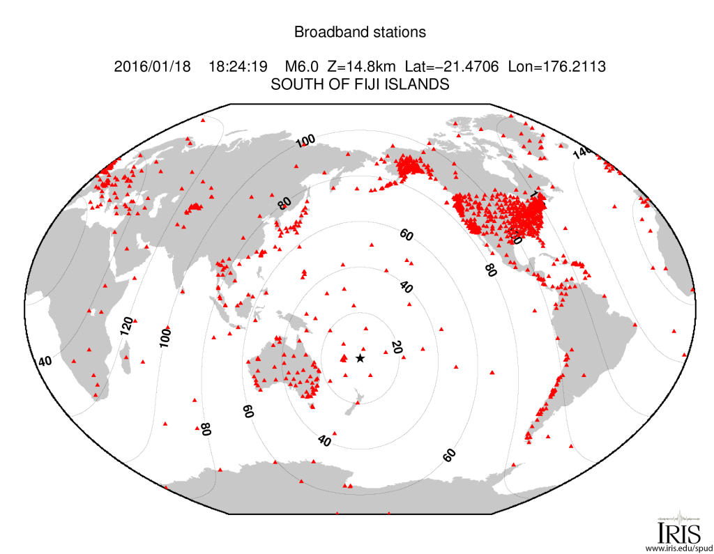 Stations and their distance from the earthquake. (Image: IRIS)