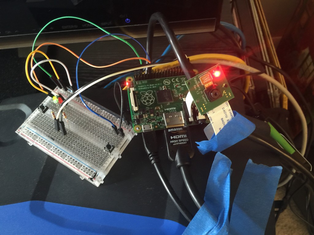 An initial prototype circuit to test the code for the PiBooth.